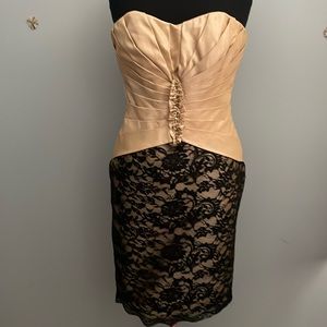 Social Occasions by Mon Cheri Crystal Satin Dress with Lace Size S